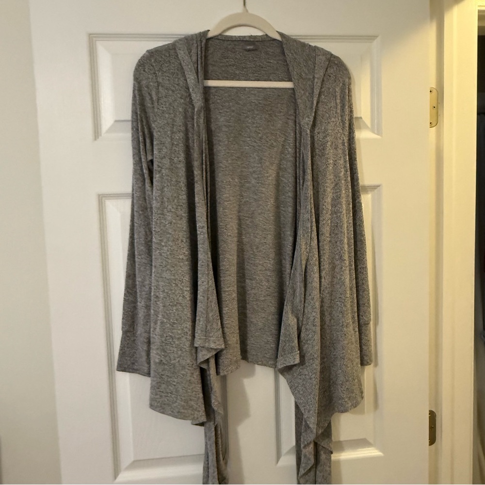 Aerie Gray Open Front Hooded Cardigan